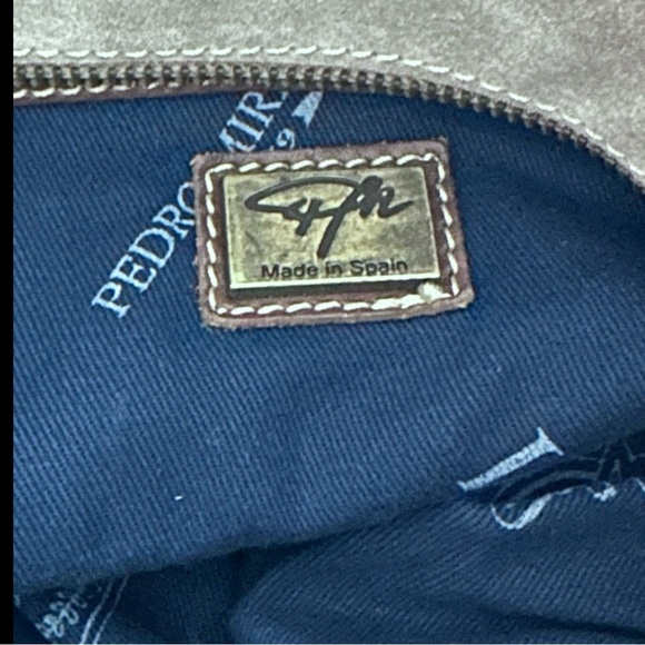 PEDRO MIRALLES Suede Hobo Shoulder Bag Intricate Stitch Detailing Taupe-Gray - Picture 10 of 11